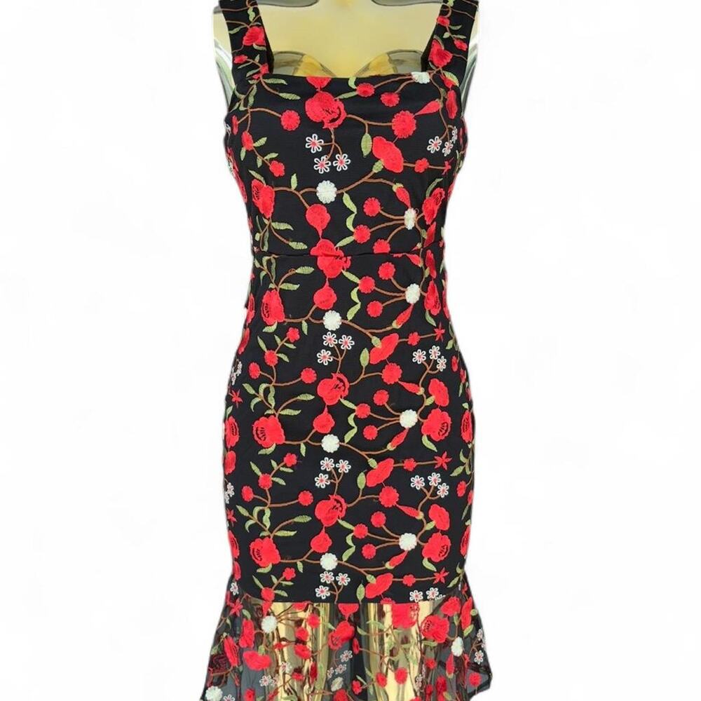 Black lace dress with red